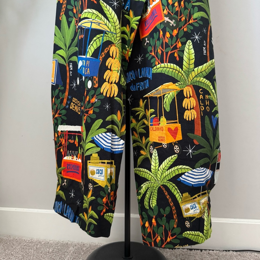 Farm Rio Tropical Fruit Print Puff Sleeve Jumpsuit Tie Waist - Picture 8 of 10
